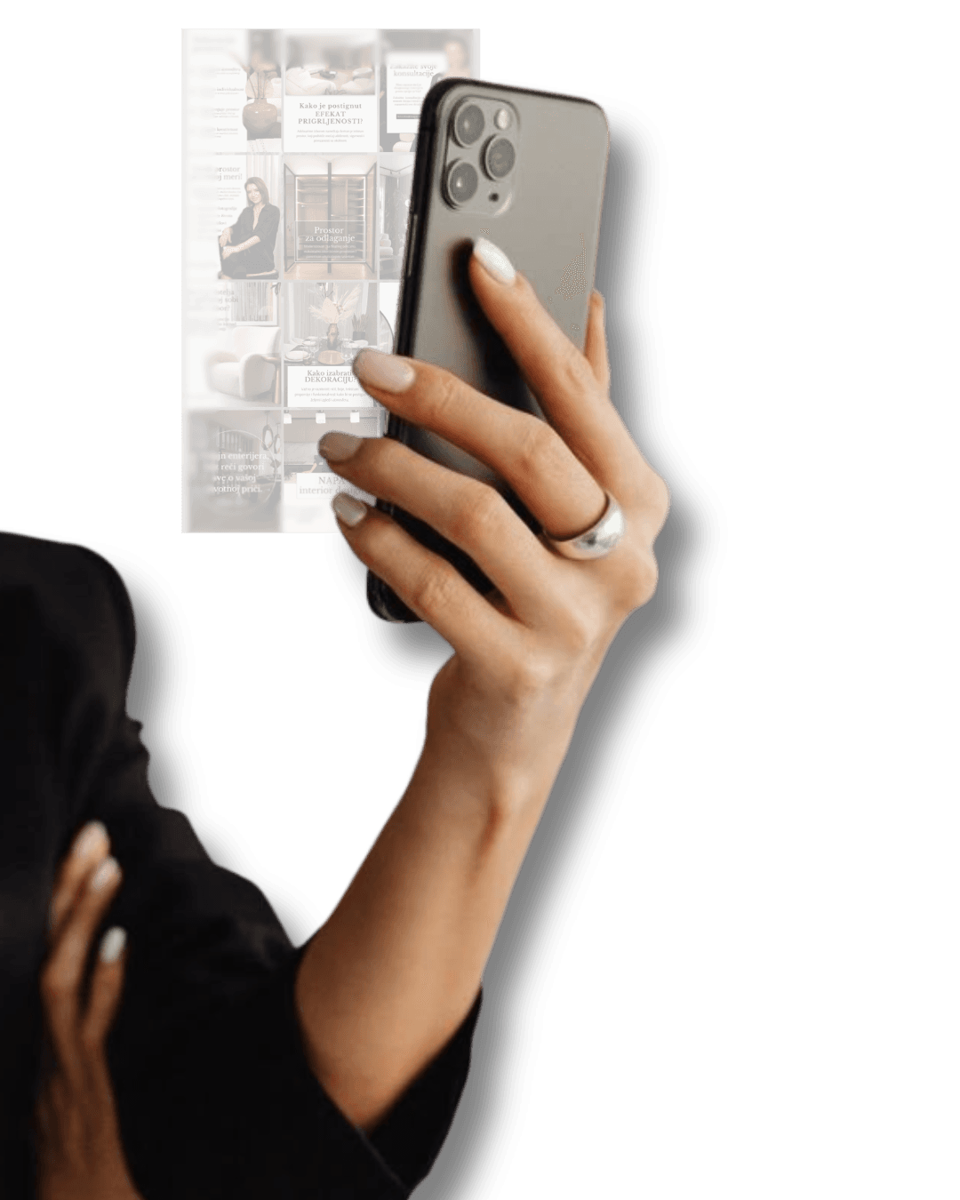 Phone In Woman Hand With Digital Marketing Plan Blurred in Background